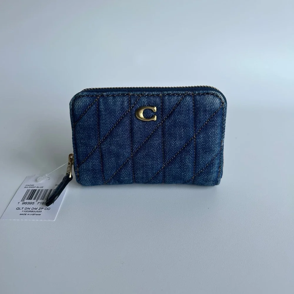 Coach Zippy Coin Case Deep Blue Quilted Denim Wallet CA033